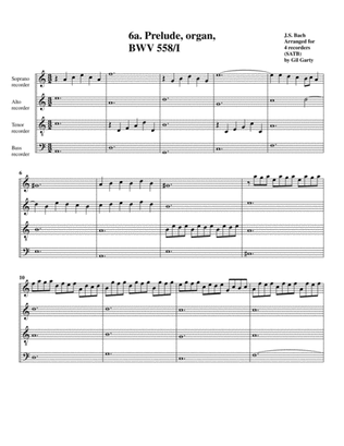 Book cover for Prelude and fugue BWV 558 (arrangement for 4 recorders)