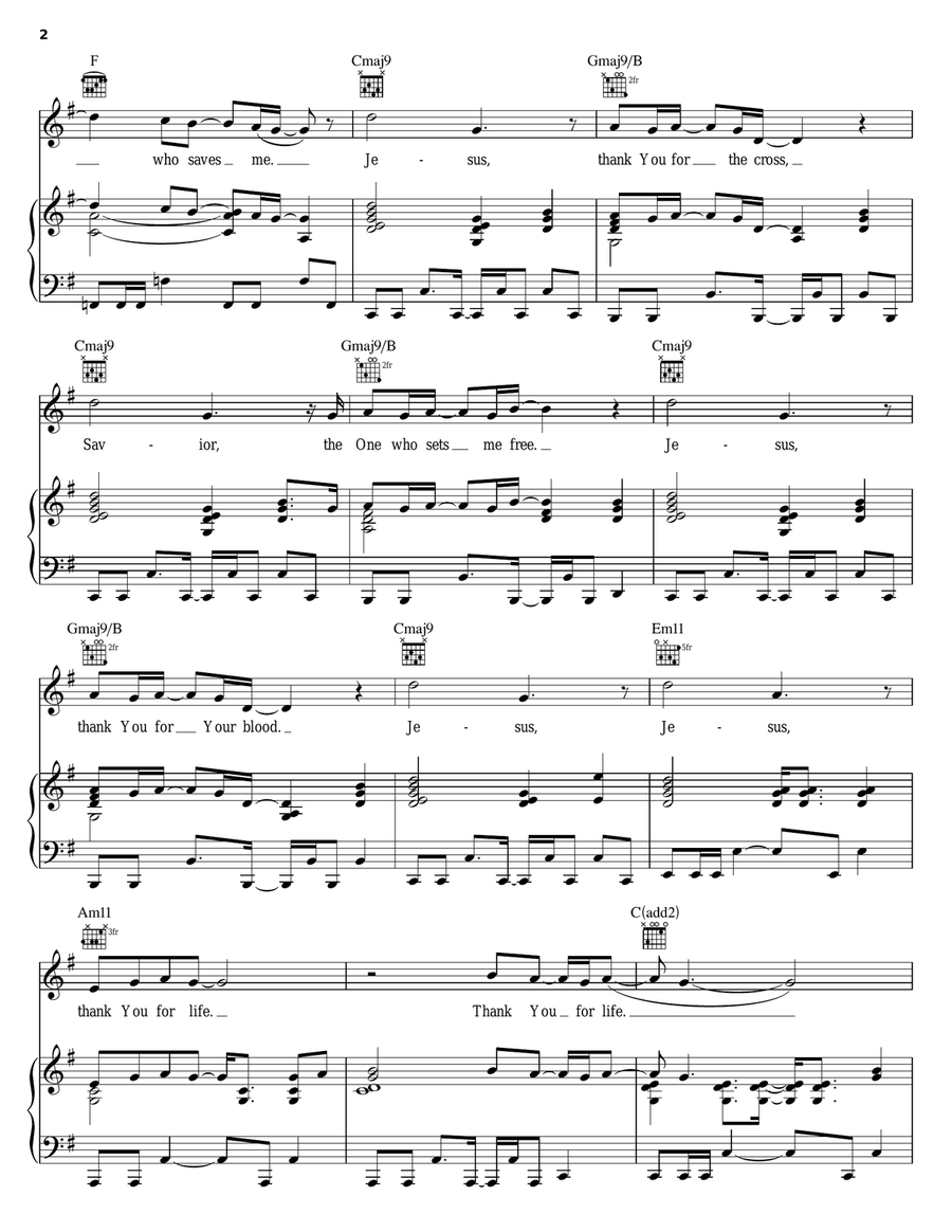 Thank You For Life Piano, Vocal, Guitar scores gallery preview page 2