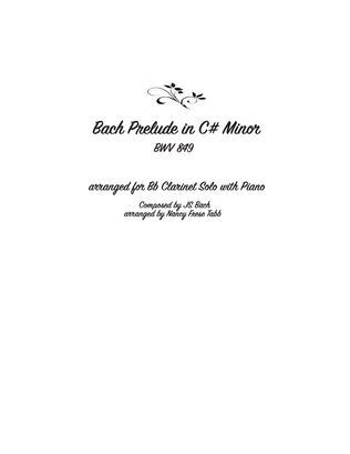 Book cover for Bach Prelude in C# Minor (BWV 849) arranged for Bb Clarinet and Piano