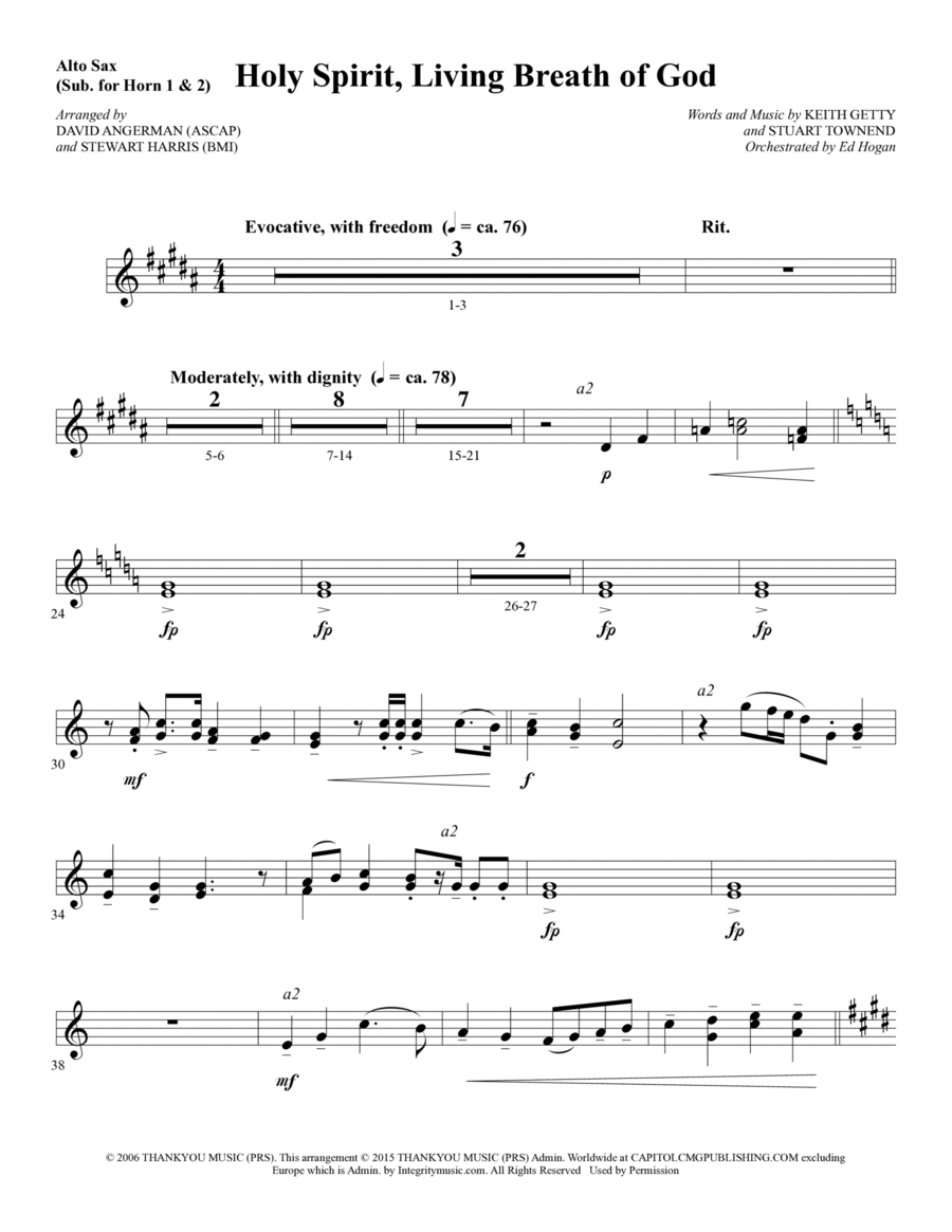 Holy Spirit, Living Breath of God - Alto Sax 1-2 (sub. Horn 1-2) Choir scores gallery preview page 1