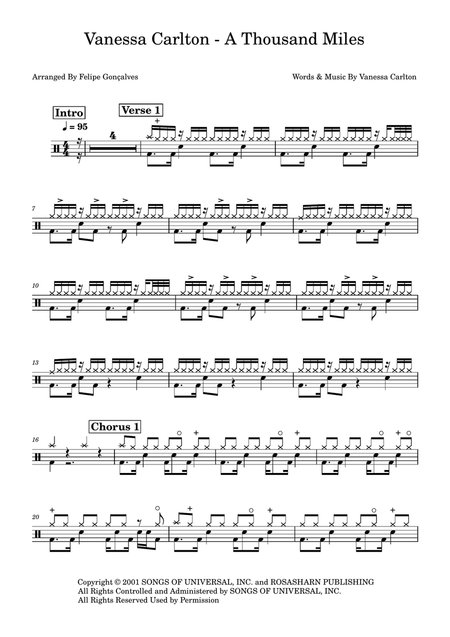 A Thousand Miles Drum Set scores gallery preview page 1