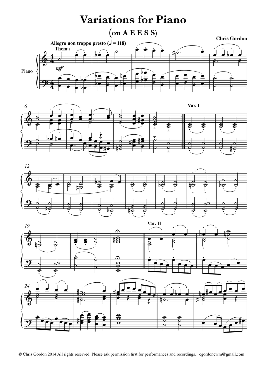 Variations for Piano Variations for Piano Piano Solo scores gallery preview page 1