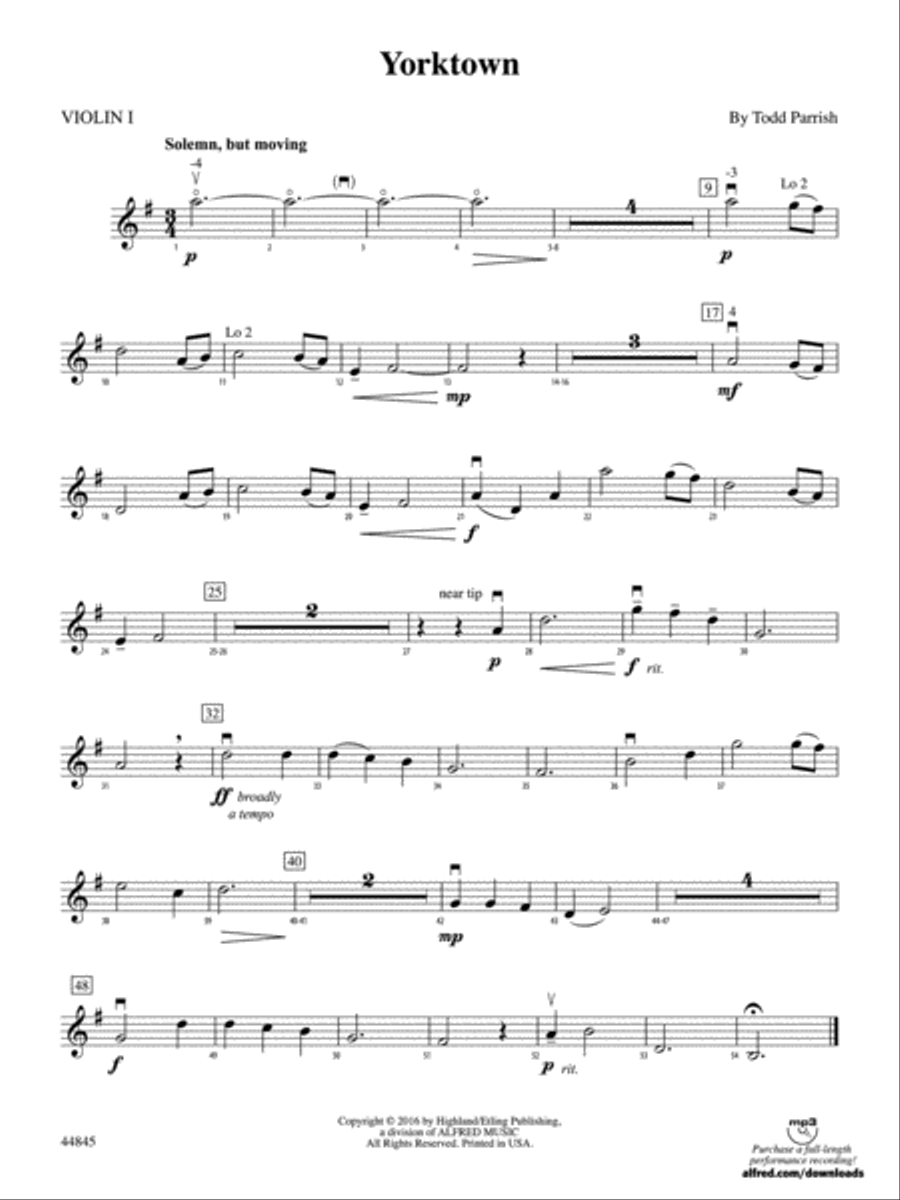 Yorktown: 1st Violin Yorktown: 1st Violin String Orchestra scores gallery preview page 1