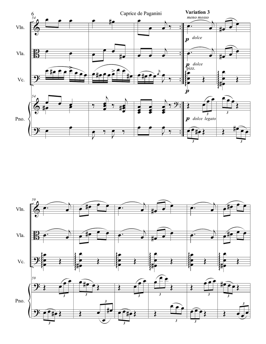 Niccolo Paganini - Caprice No.24 arr. for piano quartet (score and parts) Piano Quartet scores gallery preview page 6