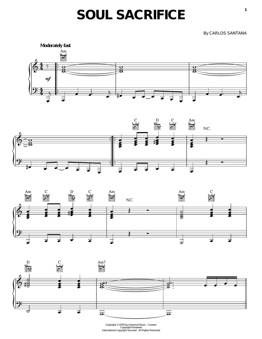 Soul Sacrifice Piano, Vocal, Guitar scores gallery preview page 1