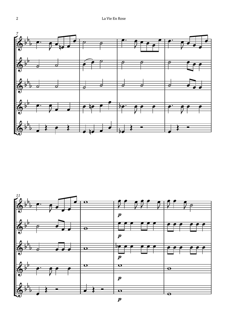 La Vie En Rose Saxophone Quintet scores gallery preview page 2