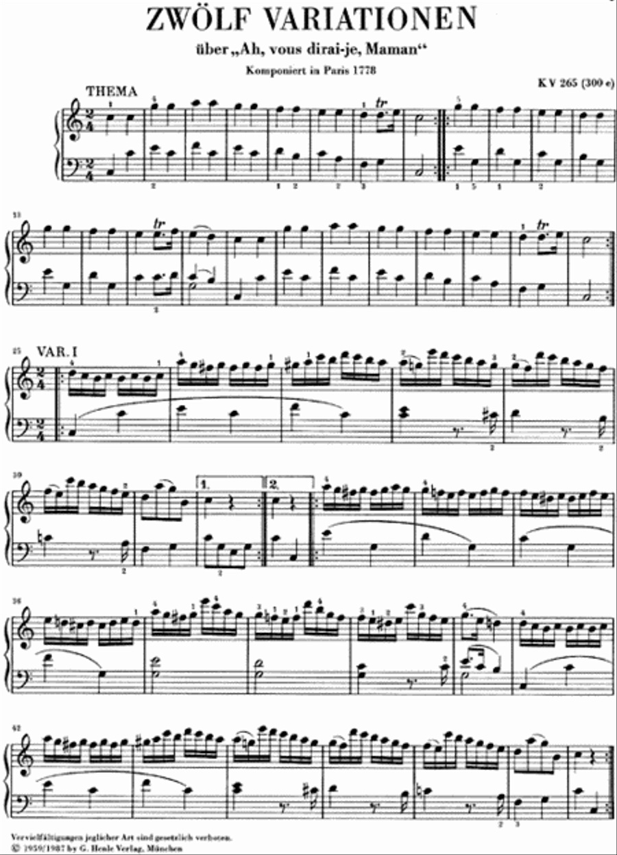 12 Variations on “Ah Vous Dirai-Je, Maman” K265 (300e) Piano Solo scores gallery preview page 2