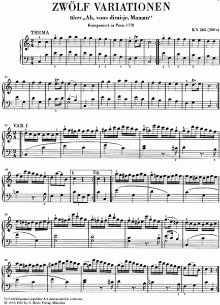 12 Variations on “Ah Vous Dirai-Je, Maman” K265 (300e)