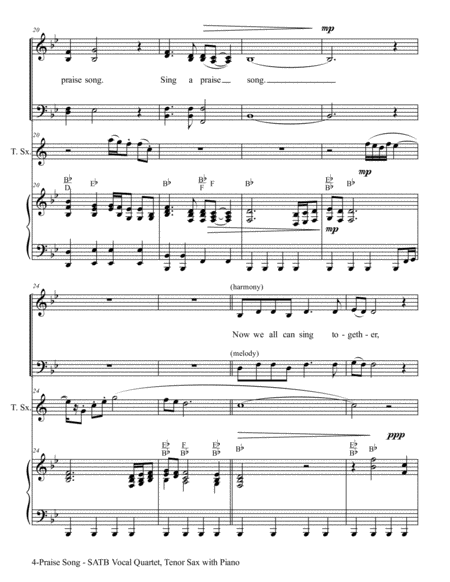 PRAISE SONG (SATB Vocal Quartet with Tenor Sax & Piano) image number null