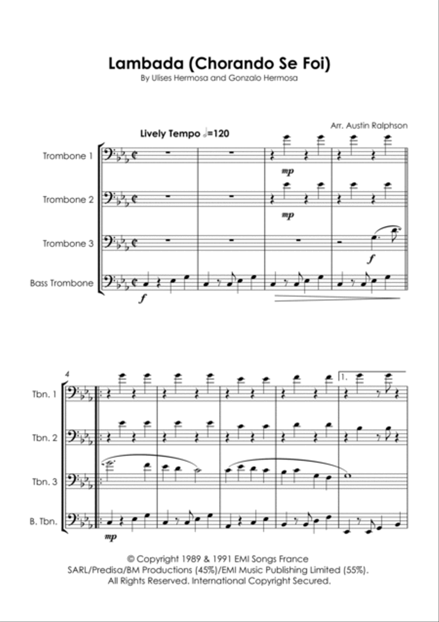 Chorando Se Foi (lambada) Brass Quartet scores gallery preview page 5