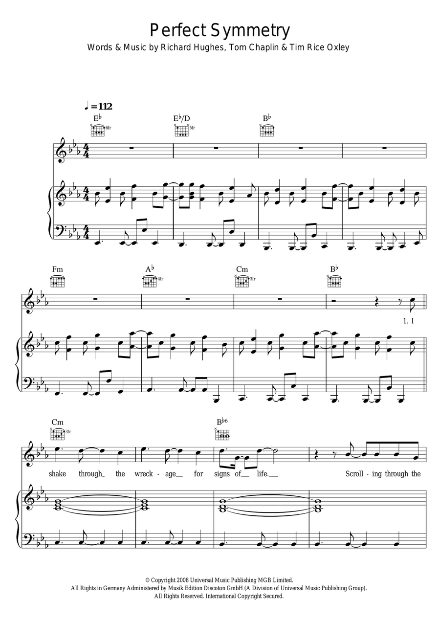 Perfect Symmetry Piano, Vocal scores gallery preview page 1