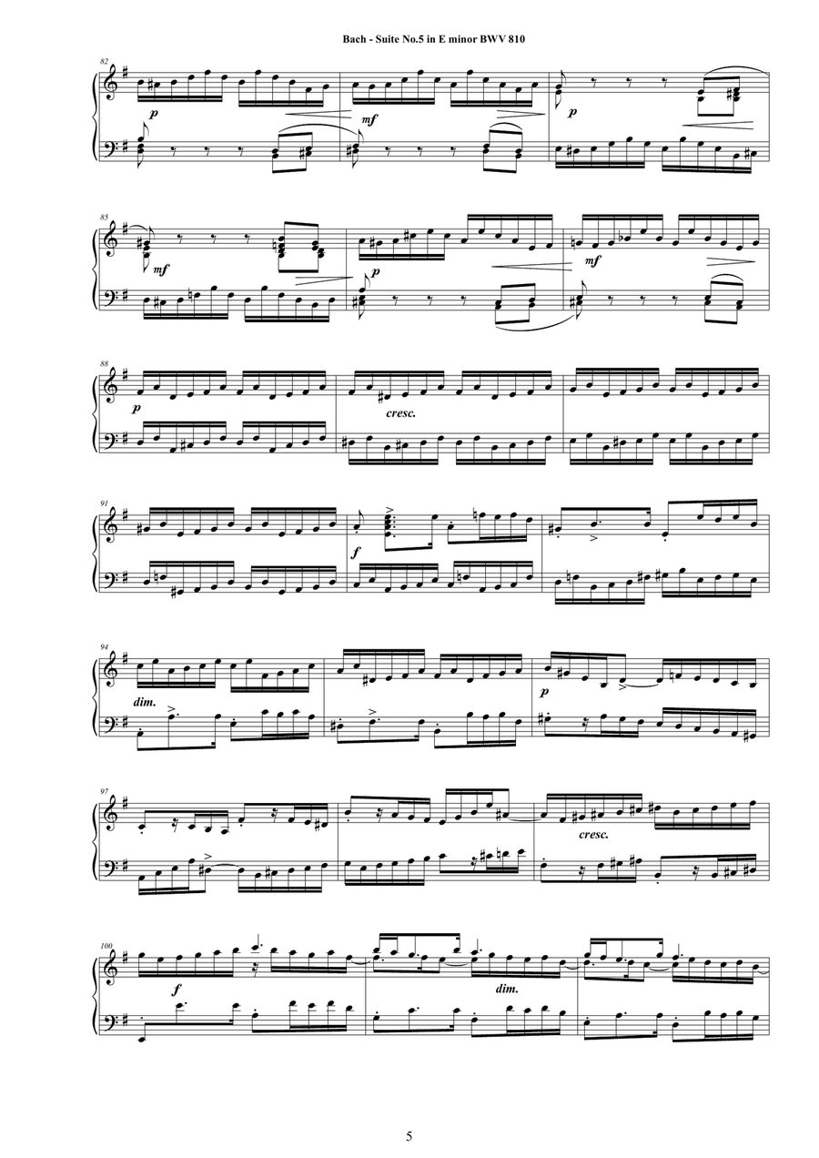 Bach - English Suite No.5 in E minor BWV 810 for Harpsichord (or Piano) Harpsichord scores gallery preview page 5