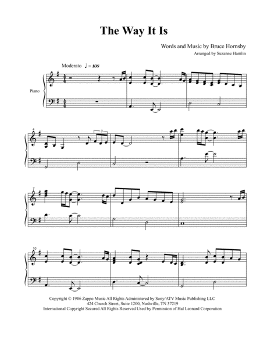 The Way It Is Easy Piano scores gallery preview page 1
