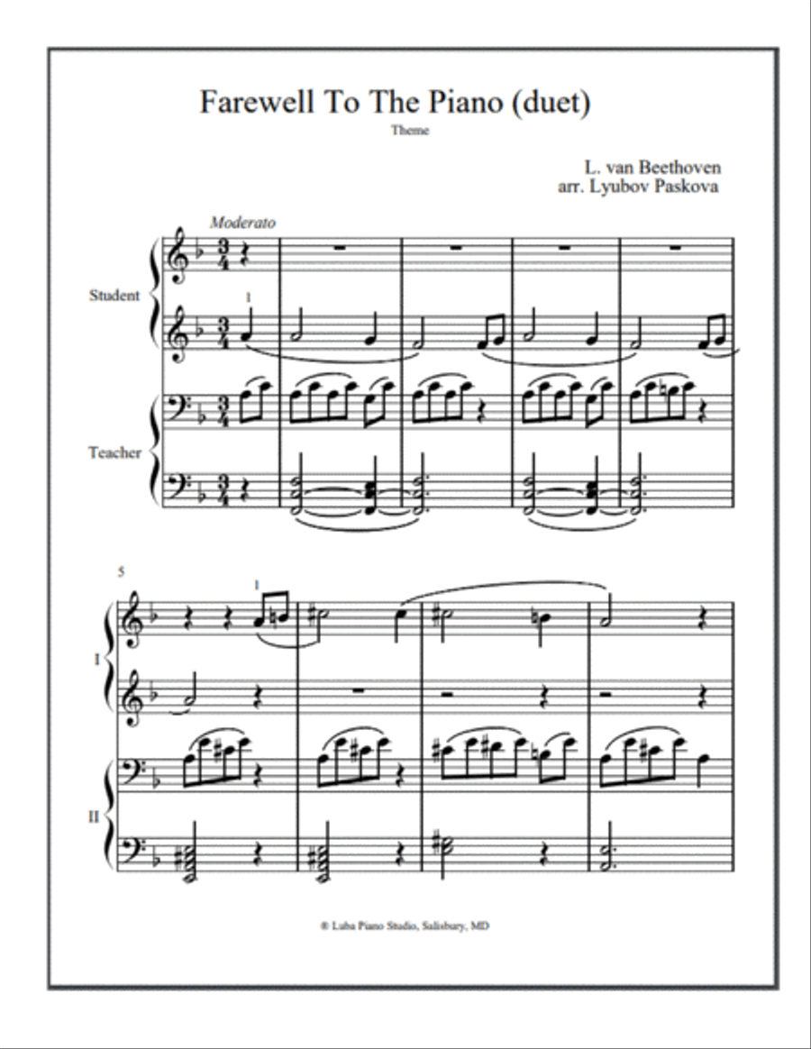Farewell To The Piano (duet) Easy Piano scores gallery preview page 1