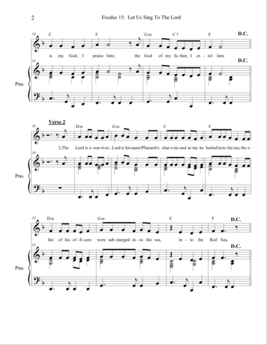 Exodus 15: Let Us Sing To The Lord (Easter Vigil 3rd psalm, piano/vocal) Voice scores gallery preview page 2