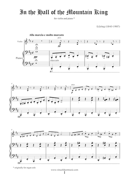 In the Hall of the Mountain King by Edward Grieg, transcription for violin and piano