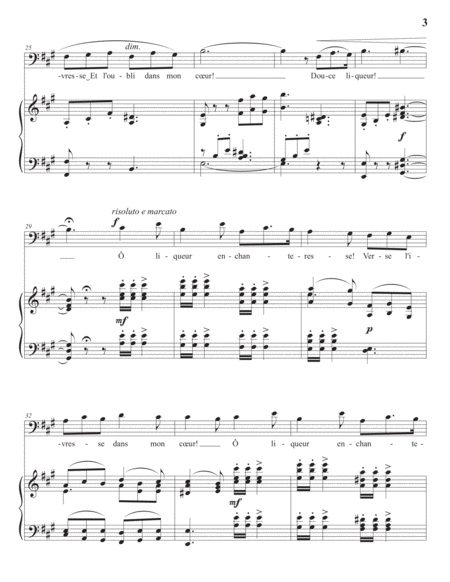 Ô vin, dissipe la tristesse (A major; audition edition with readable piano reduction)