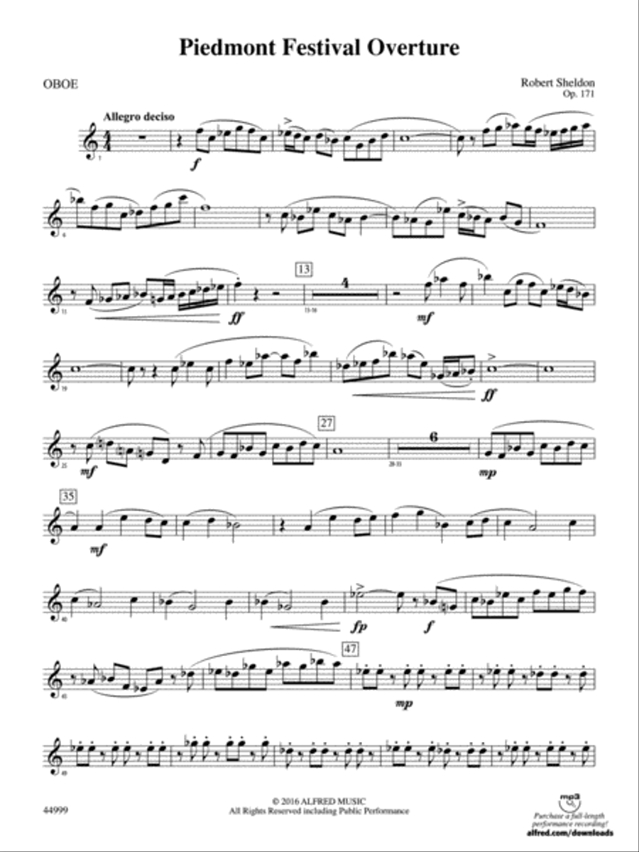 Piedmont Festival Overture: Oboe Concert Band scores gallery preview page 1