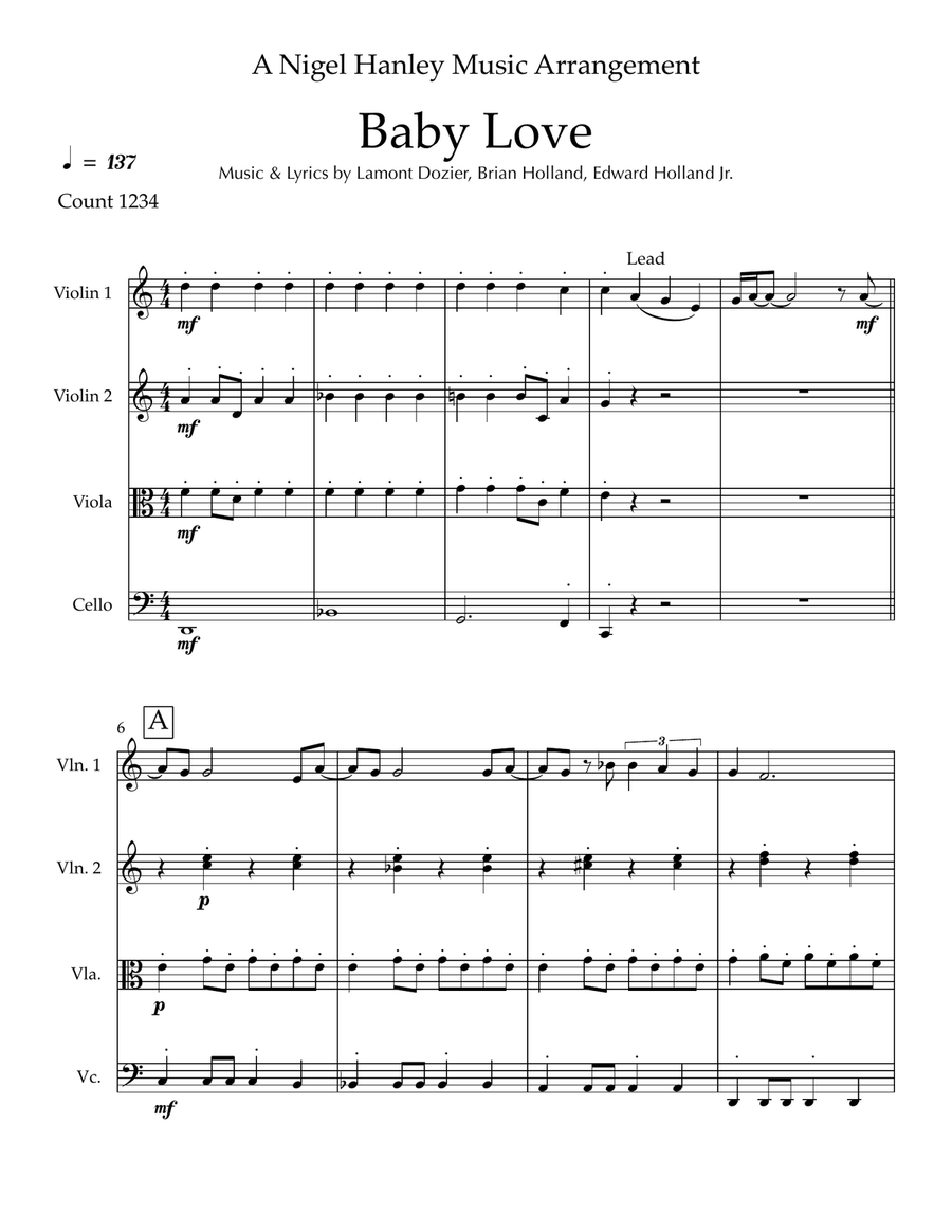 Baby Love Baby Love String Quartet scores gallery preview page 4