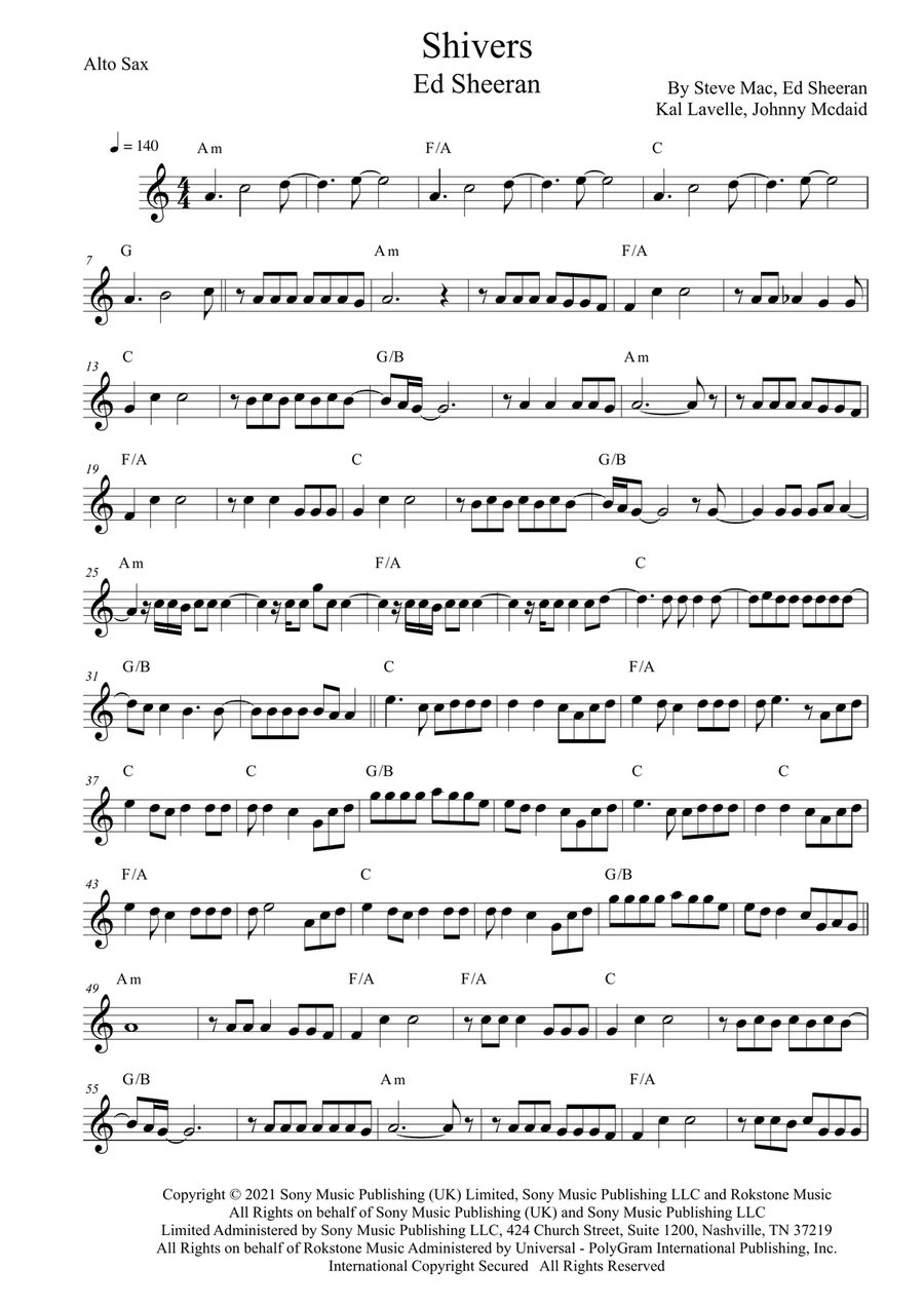 Shivers Alto Saxophone scores gallery preview page 1