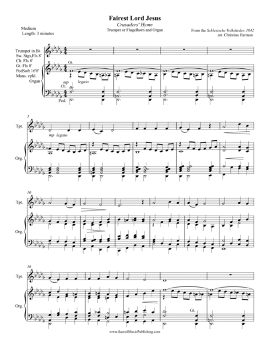 Fairest Lord Jesus – One Trumpet and Organ Fairest Lord Jesus – One Trumpet and Organ Trumpet Duet scores gallery preview page 2