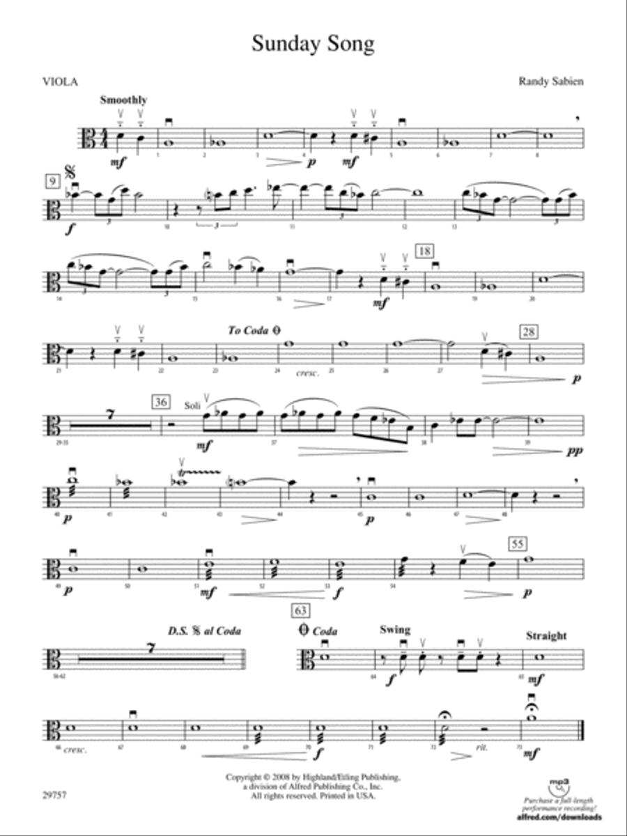 Sunday Song: Viola Sunday Song: Viola String Orchestra scores gallery preview page 1