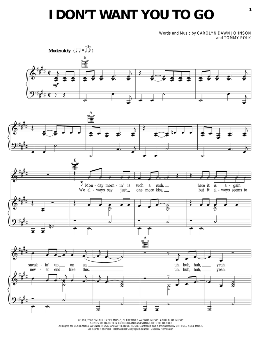 I Don't Want You To Go Piano, Vocal, Guitar scores gallery preview page 1