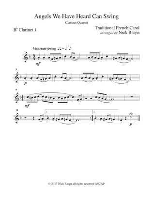 Angels We Have Heard Can Swing (clarinet quartet - B Flat Clarinet 1 part)
