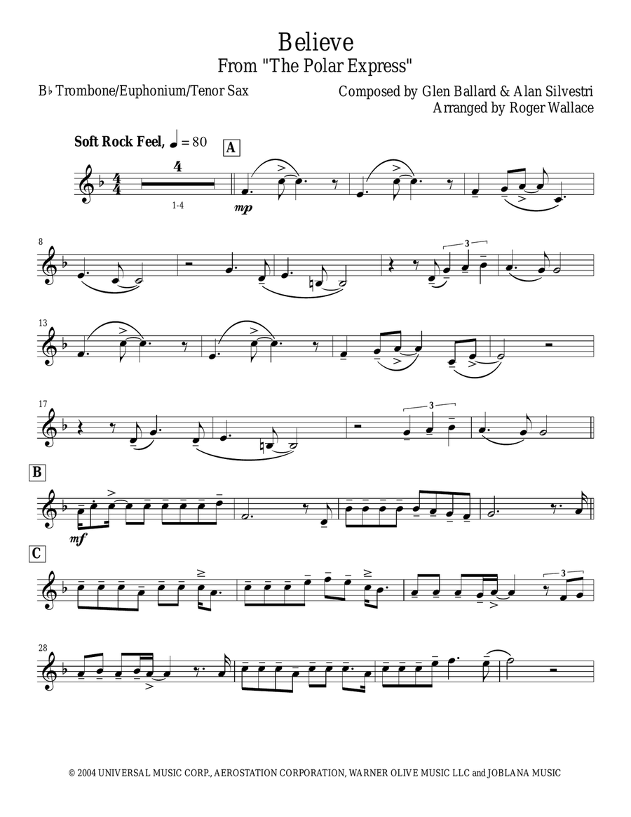 Believe Tenor Saxophone scores gallery preview page 1