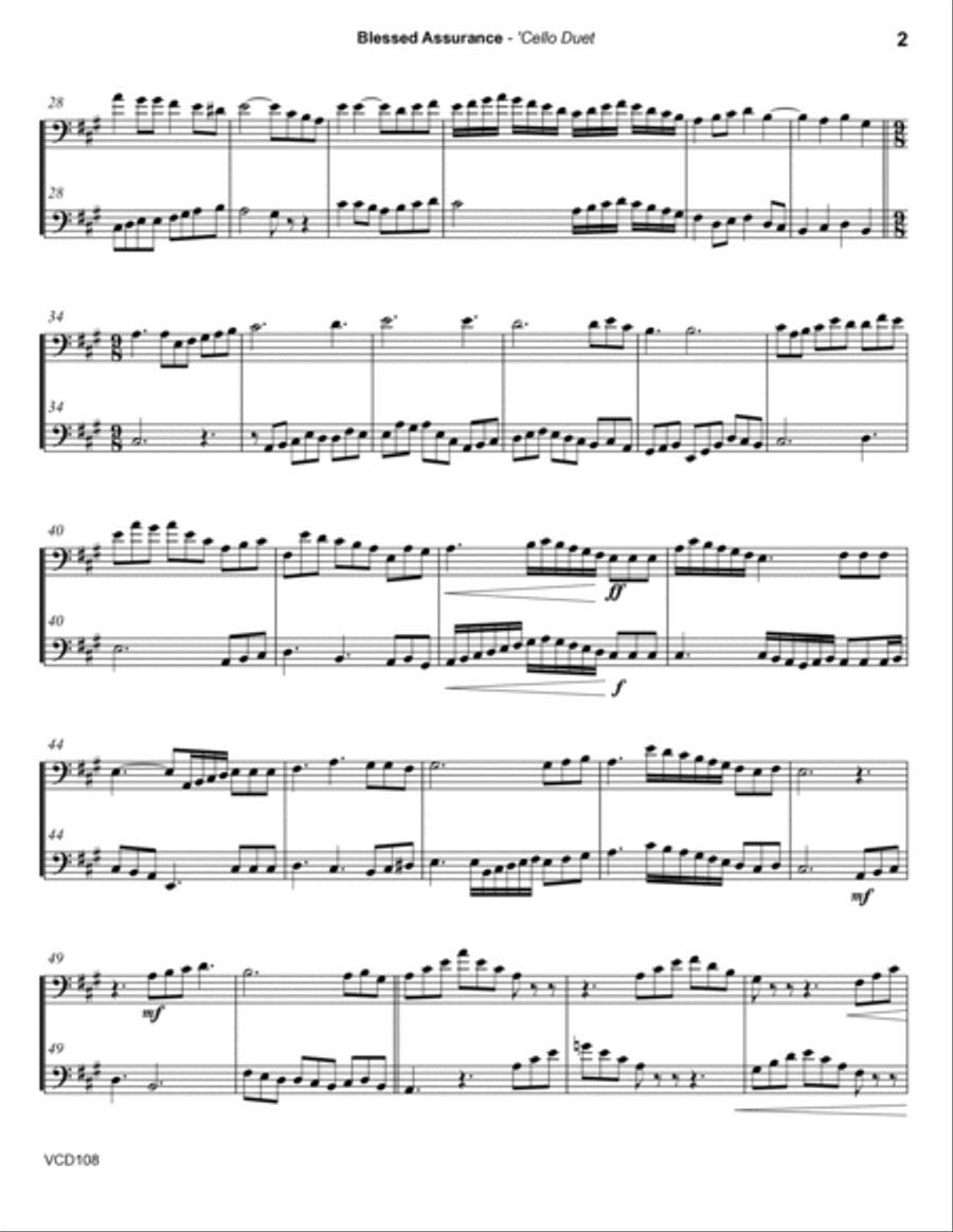 BLESSED ASSURANCE/JESU JOY - Cello Duet (unaccompanied) String Duet scores gallery preview page 2