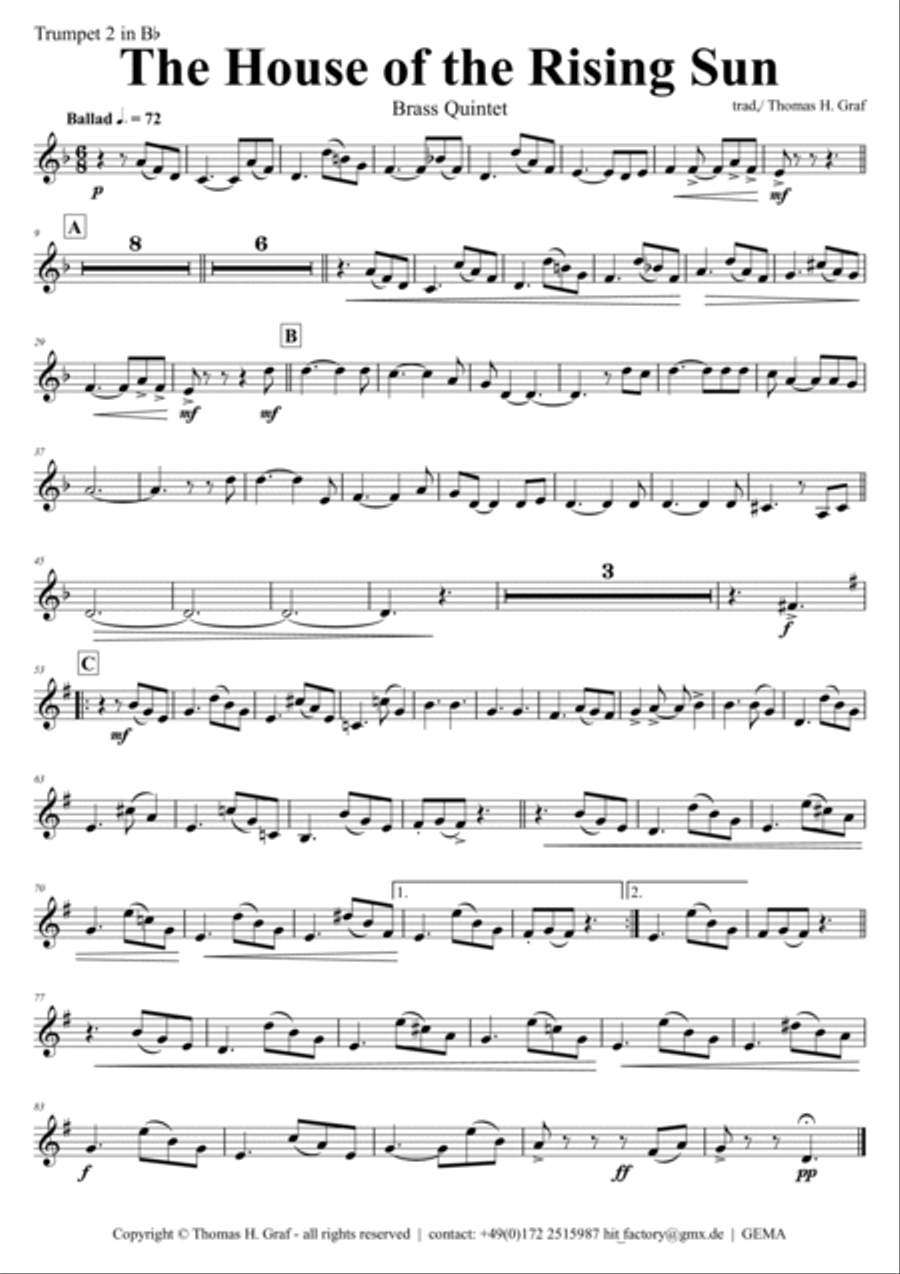 The house of the rising sun - Folk Song - Brass Quintet Brass Quintet scores gallery preview page 6