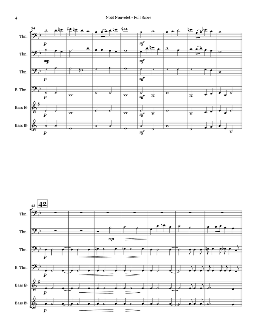 Noel Nouvelet - Trombone Quartet Brass Quartet scores gallery preview page 4