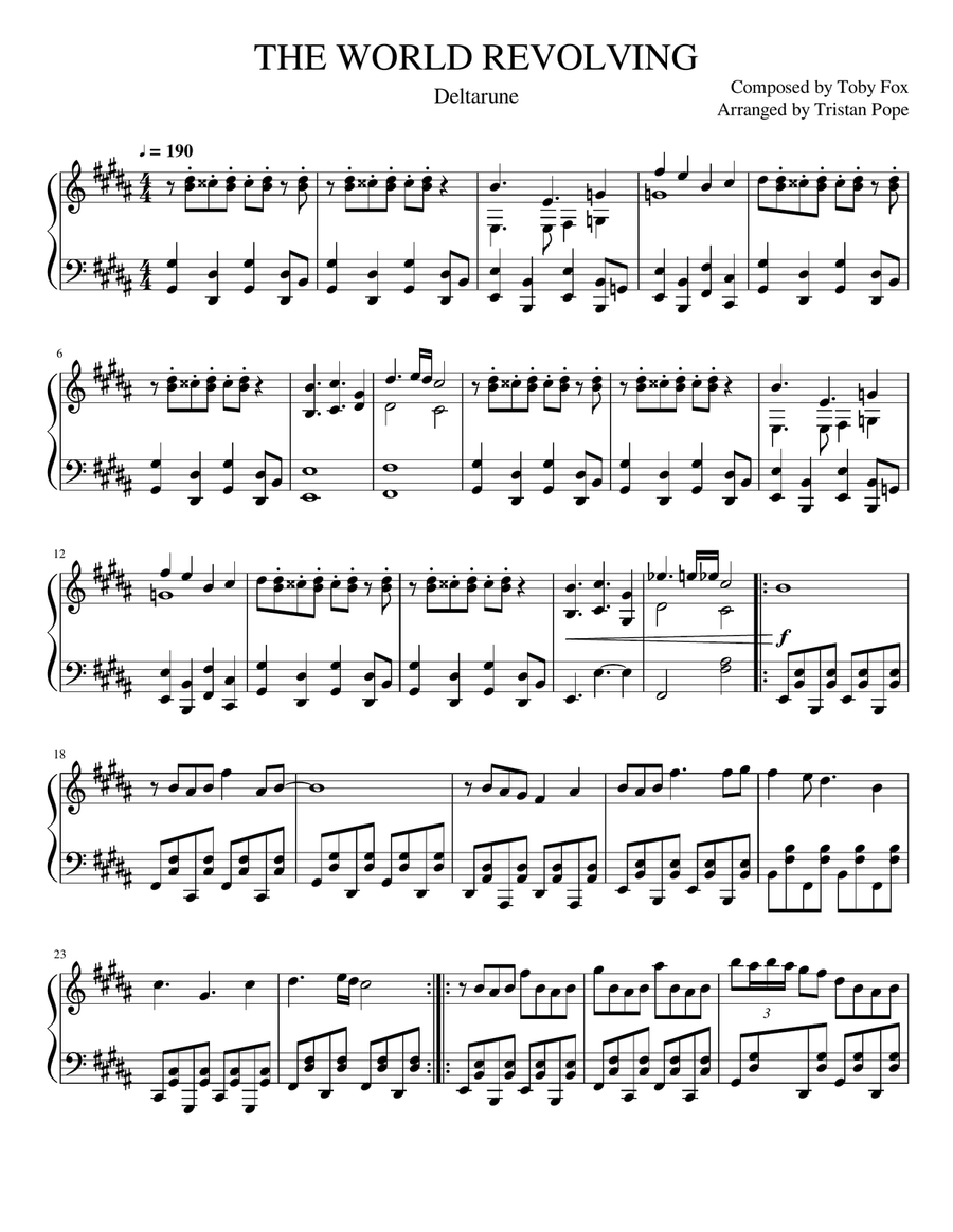 The World Revolving - DELTARUNE Piano Solo scores gallery preview page 1