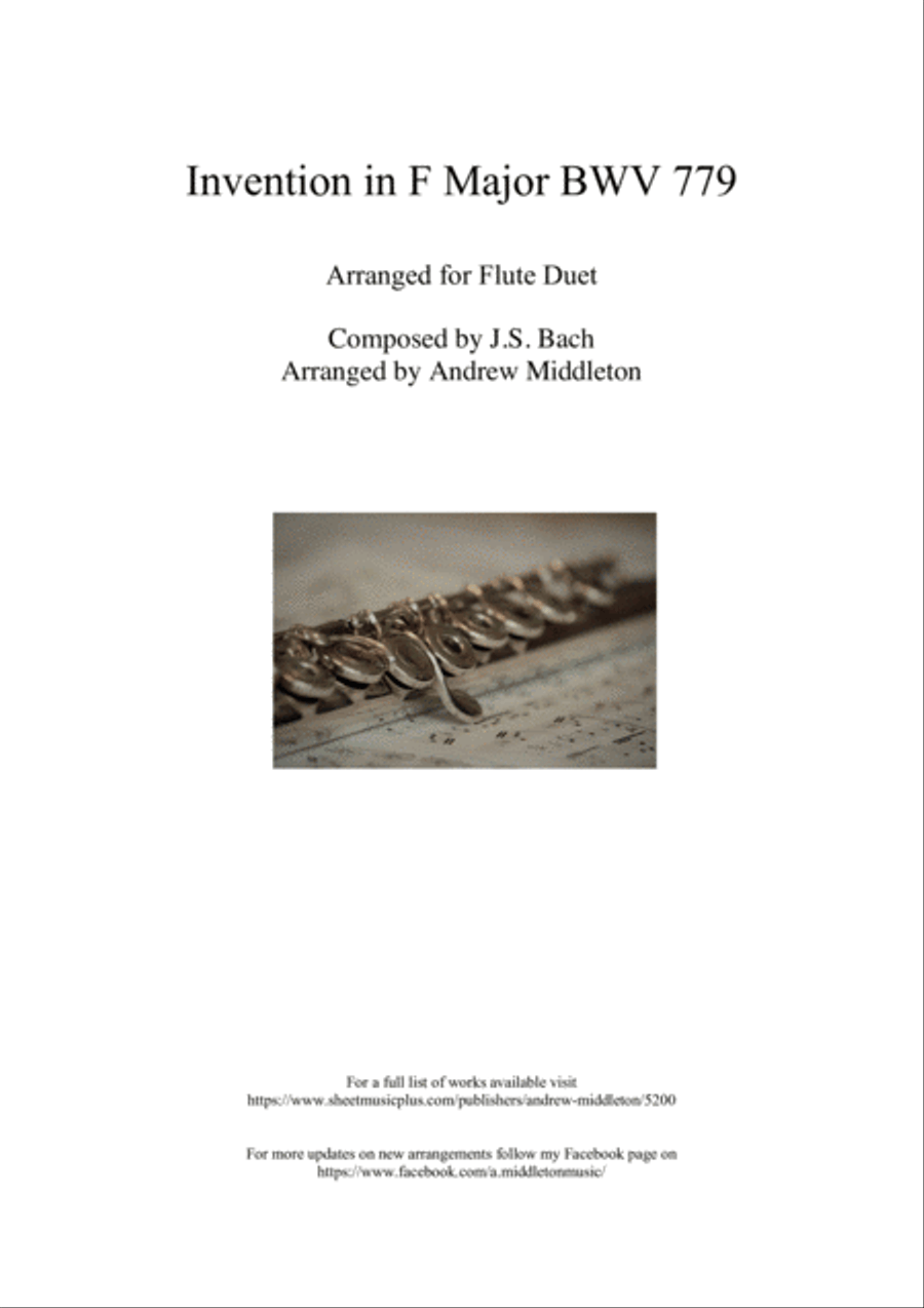 Invention in F Major BWV 779 arranged for Flute Duet Flute Duet scores gallery preview page 1