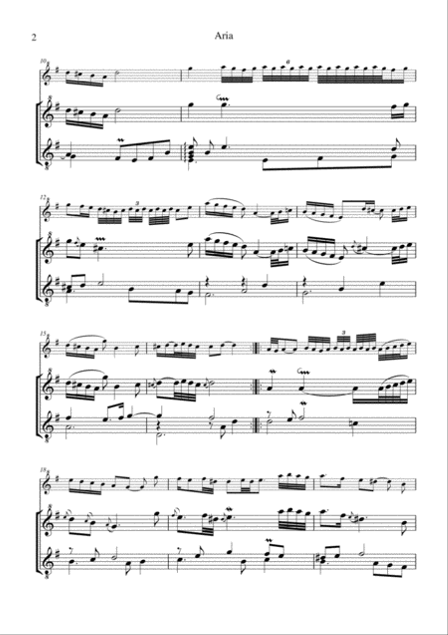 Aria (Goldberg var.) BWV 988, ornamented, for descant recorder and guitar Small Ensemble scores gallery preview page 2