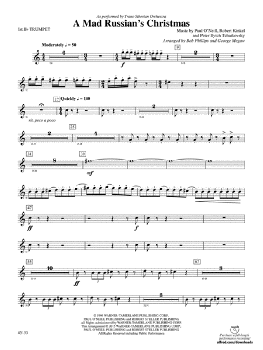 A Mad Russian's Christmas: 1st B-flat Trumpet Concert Band scores gallery preview page 1
