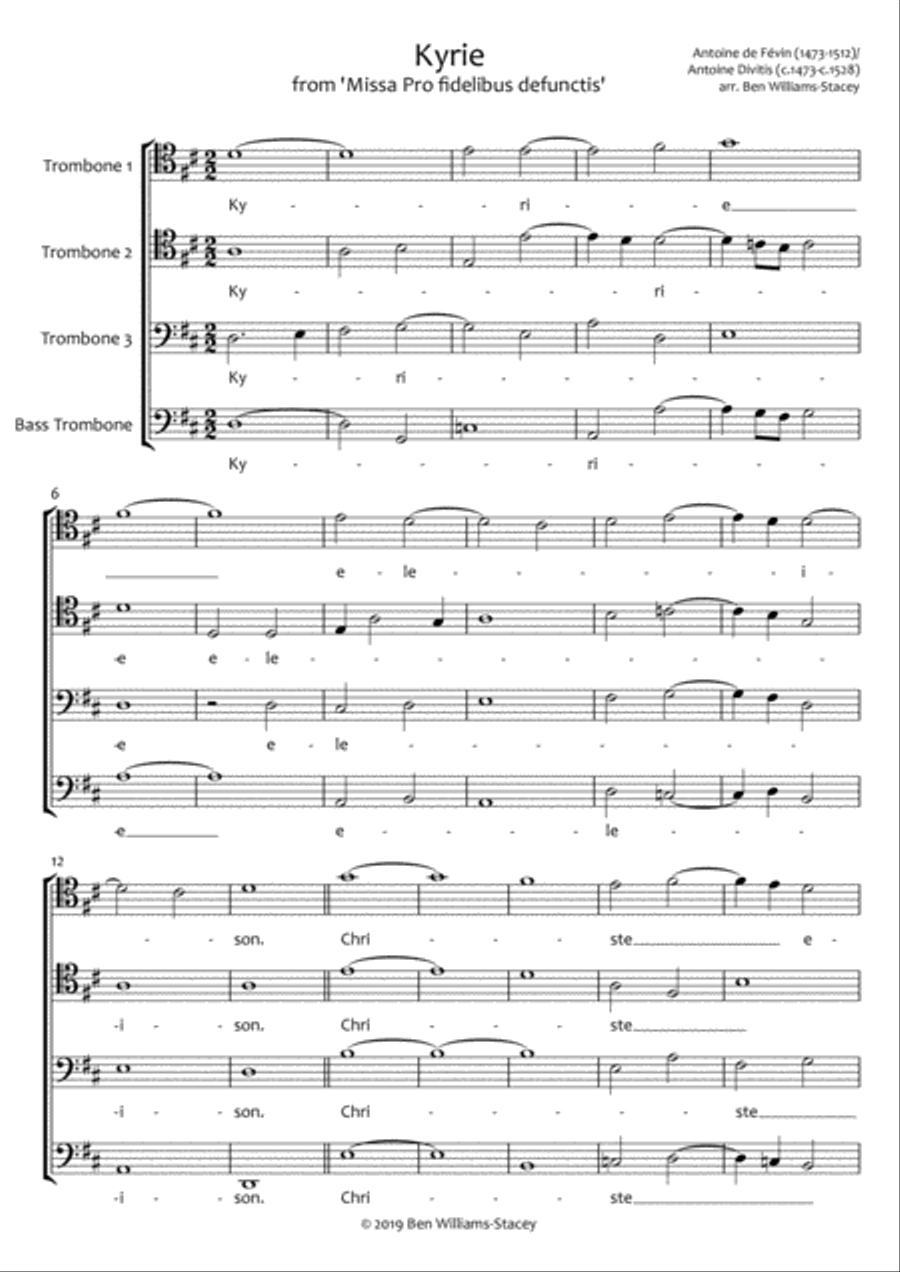 Kyrie from 'Missa Pro fidelibus defunctis' for Trombone Quartet Trombone Quartet scores gallery preview page 1