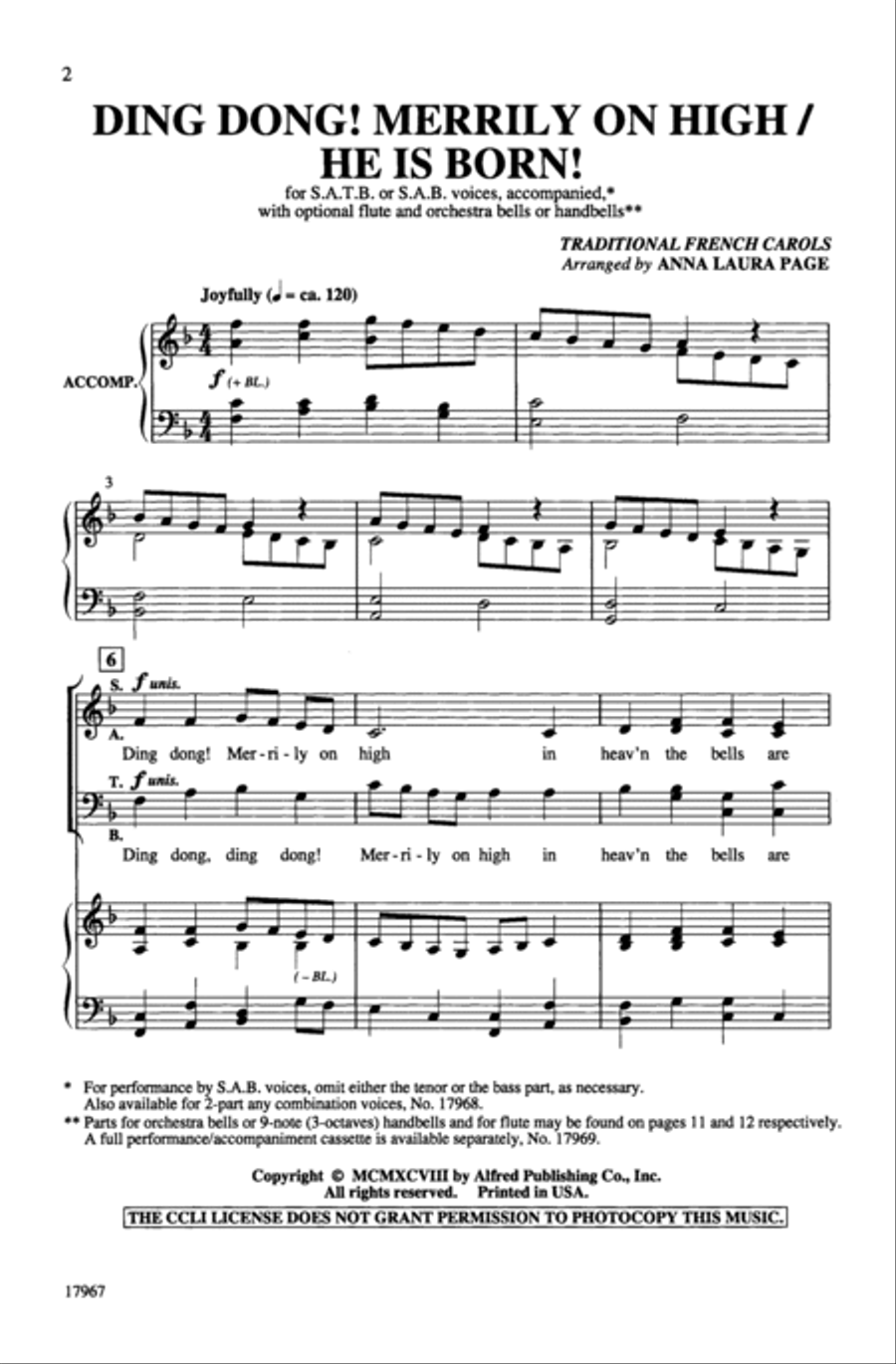 Ding Dong! Merrily on High / He Is Born! 4-Part scores gallery preview page 2