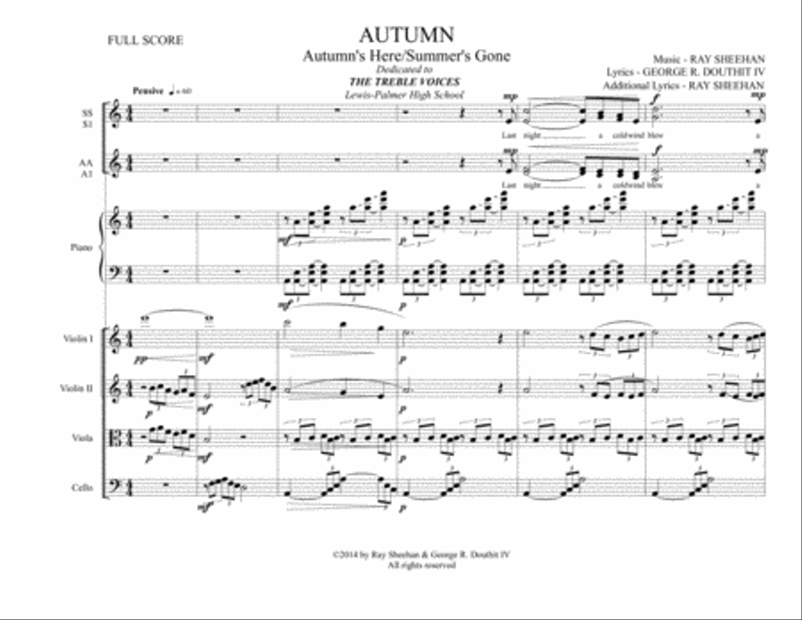 AUTUMN - For Treble Voices (SSAA) Piano & String Quartet SSAA scores gallery preview page 1