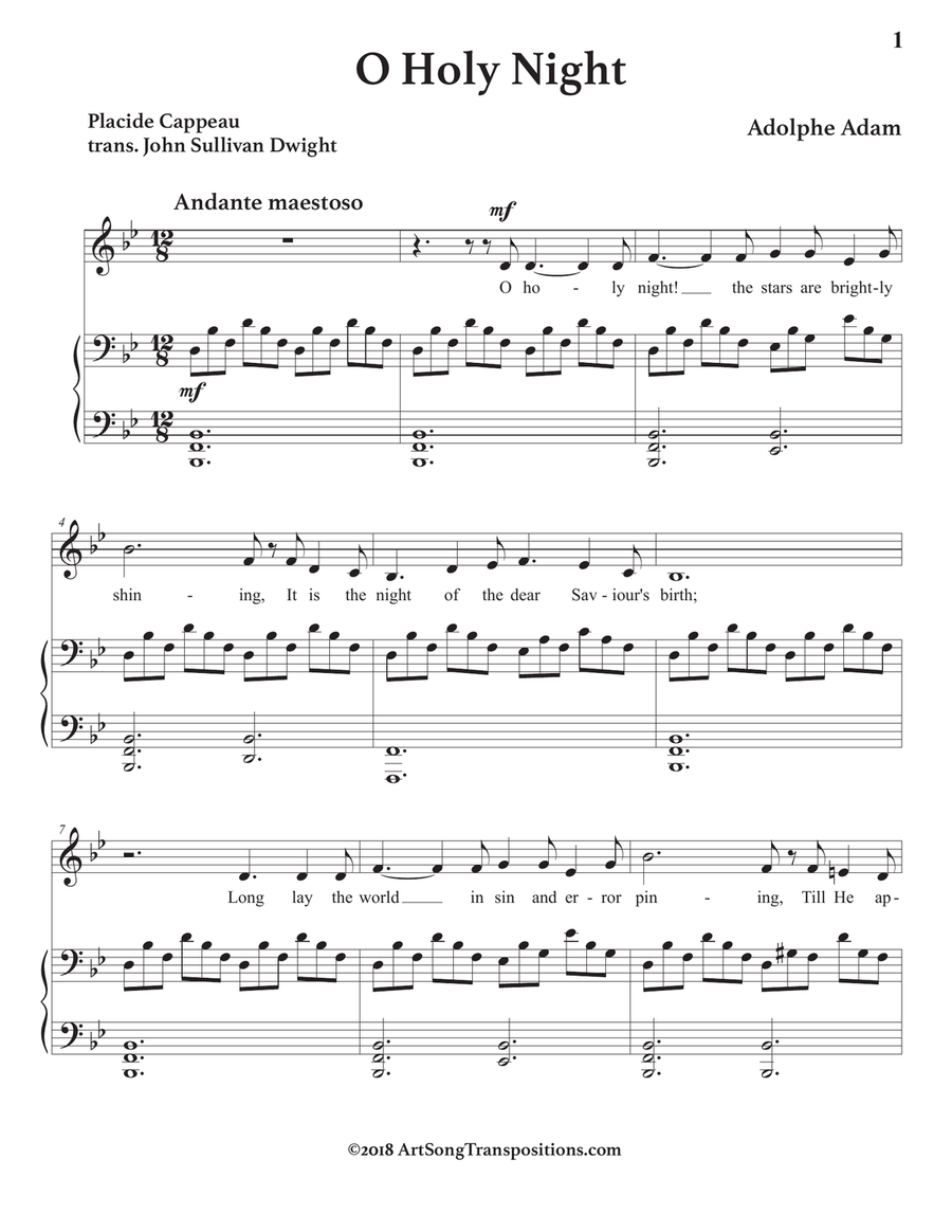 ADAM: O Holy Night (transposed to B-flat major) Piano, Vocal scores gallery preview page 2