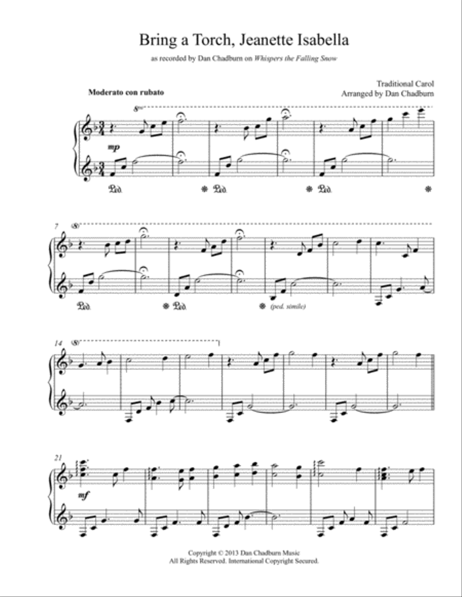 Bring a Torch, Jeanette Isabella Piano Solo scores gallery preview page 1