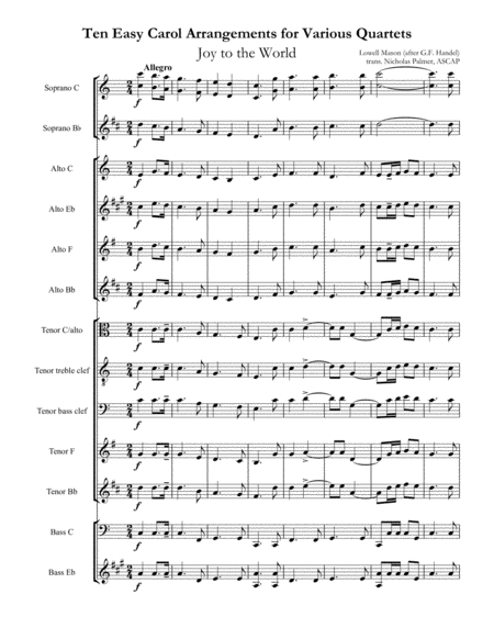 10 Easy Christmas Carol Arrangements for various quartets - Volume 1