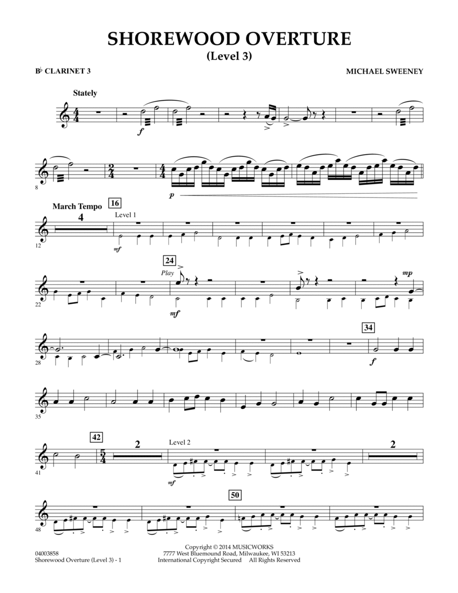 Shorewood Overture (for Multi-level Combined Bands) - Bb Clarinet 3 (Level 3)
