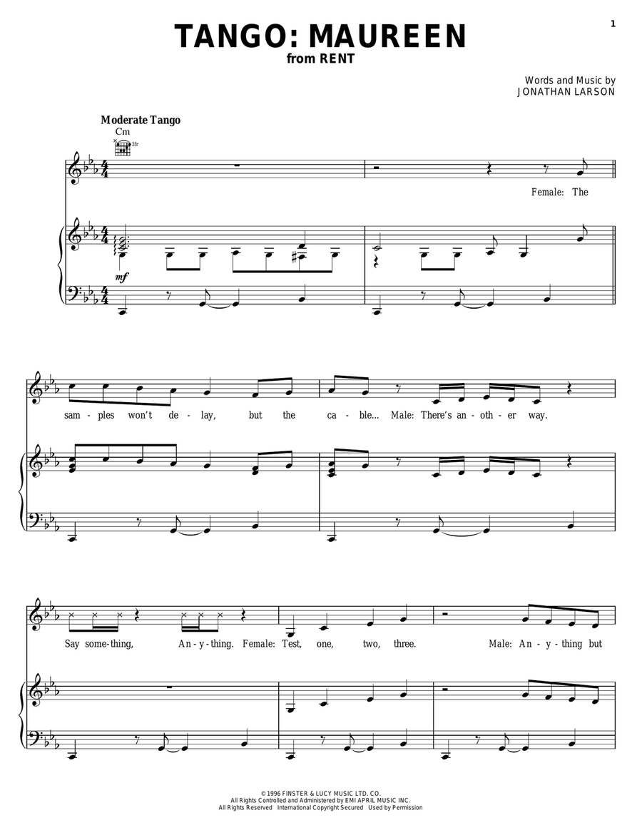 Tango: Maureen Piano, Vocal, Guitar scores gallery preview page 1