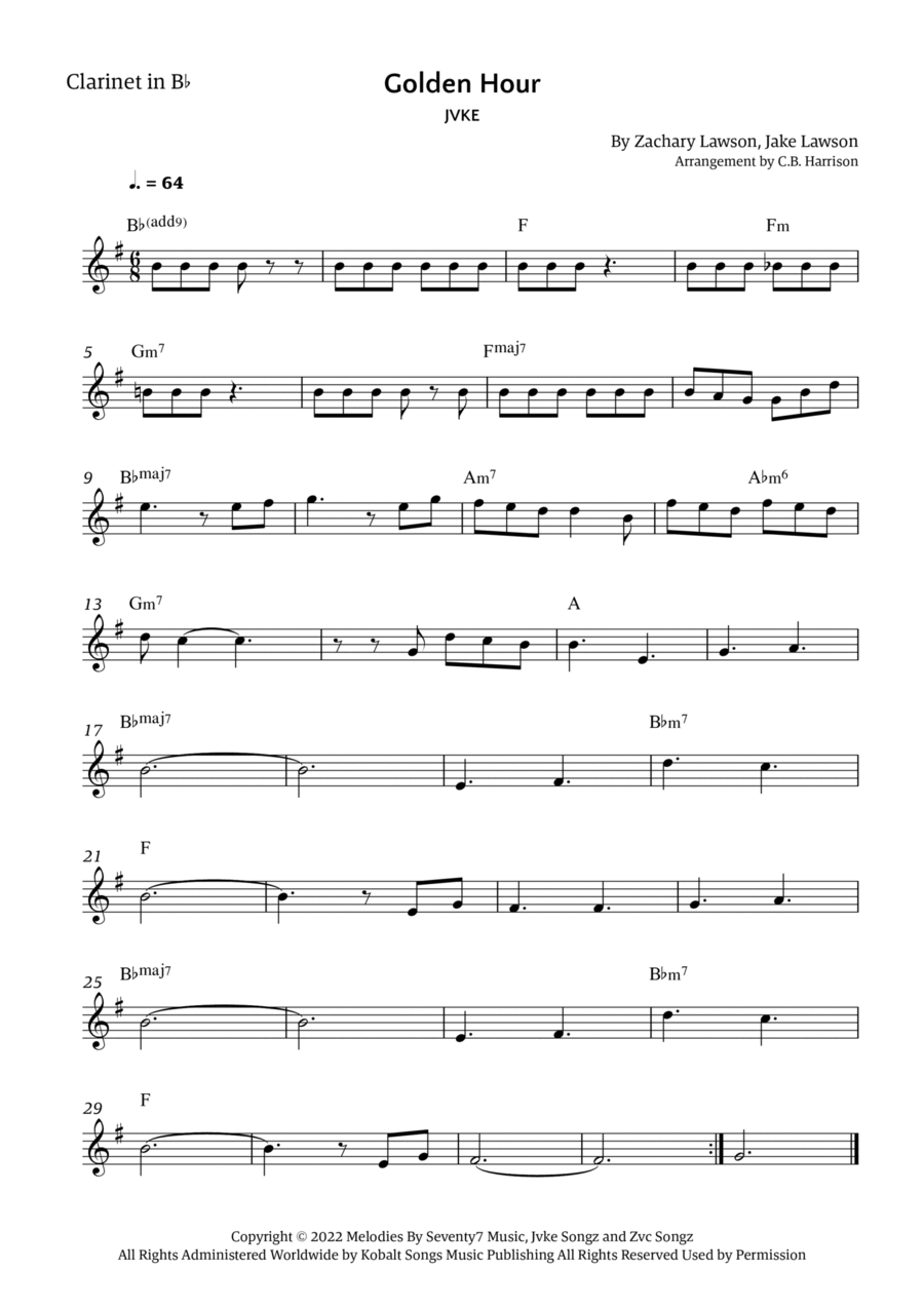Golden Hour B-Flat Clarinet scores gallery preview page 1