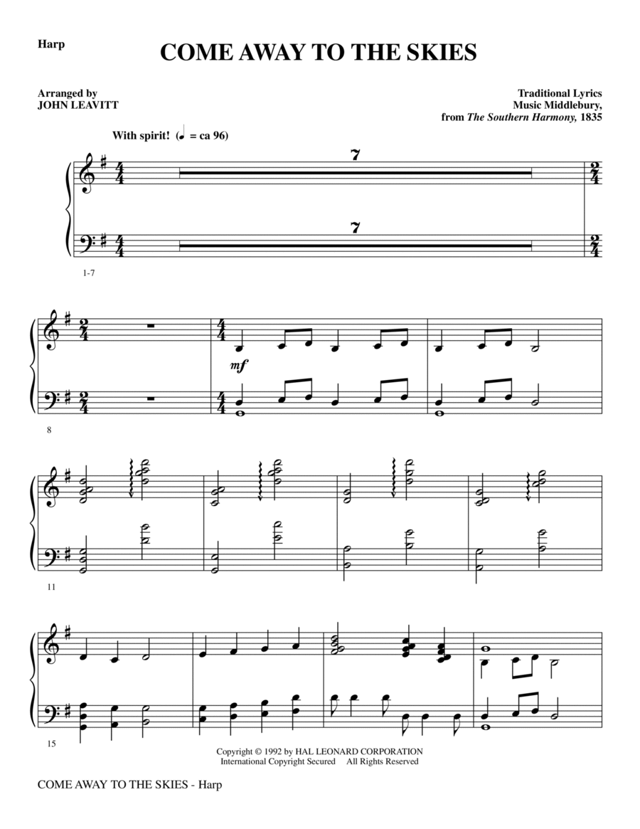 Come Away To The Skies - Harp Choir scores gallery preview page 1