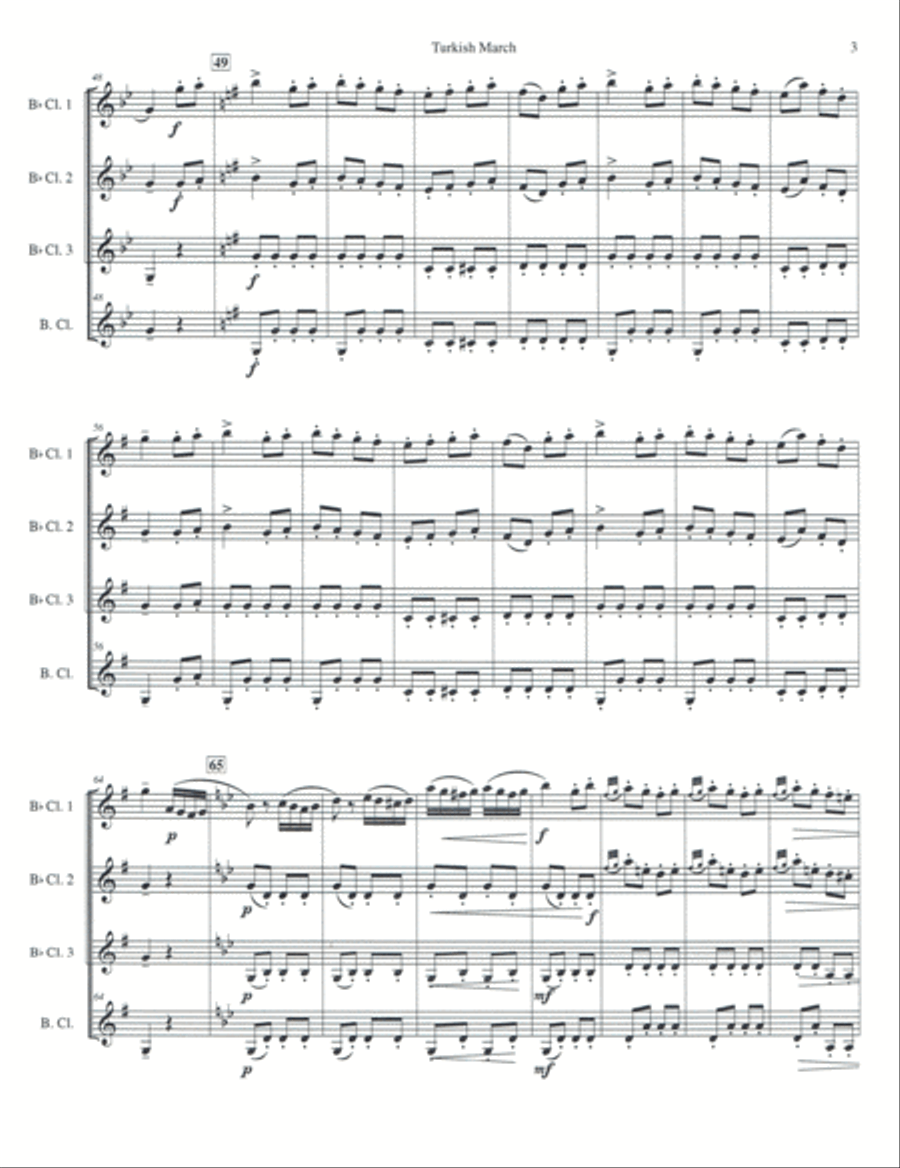 Turkish March for Clarinet Quartet Clarinet Quartet scores gallery preview page 4