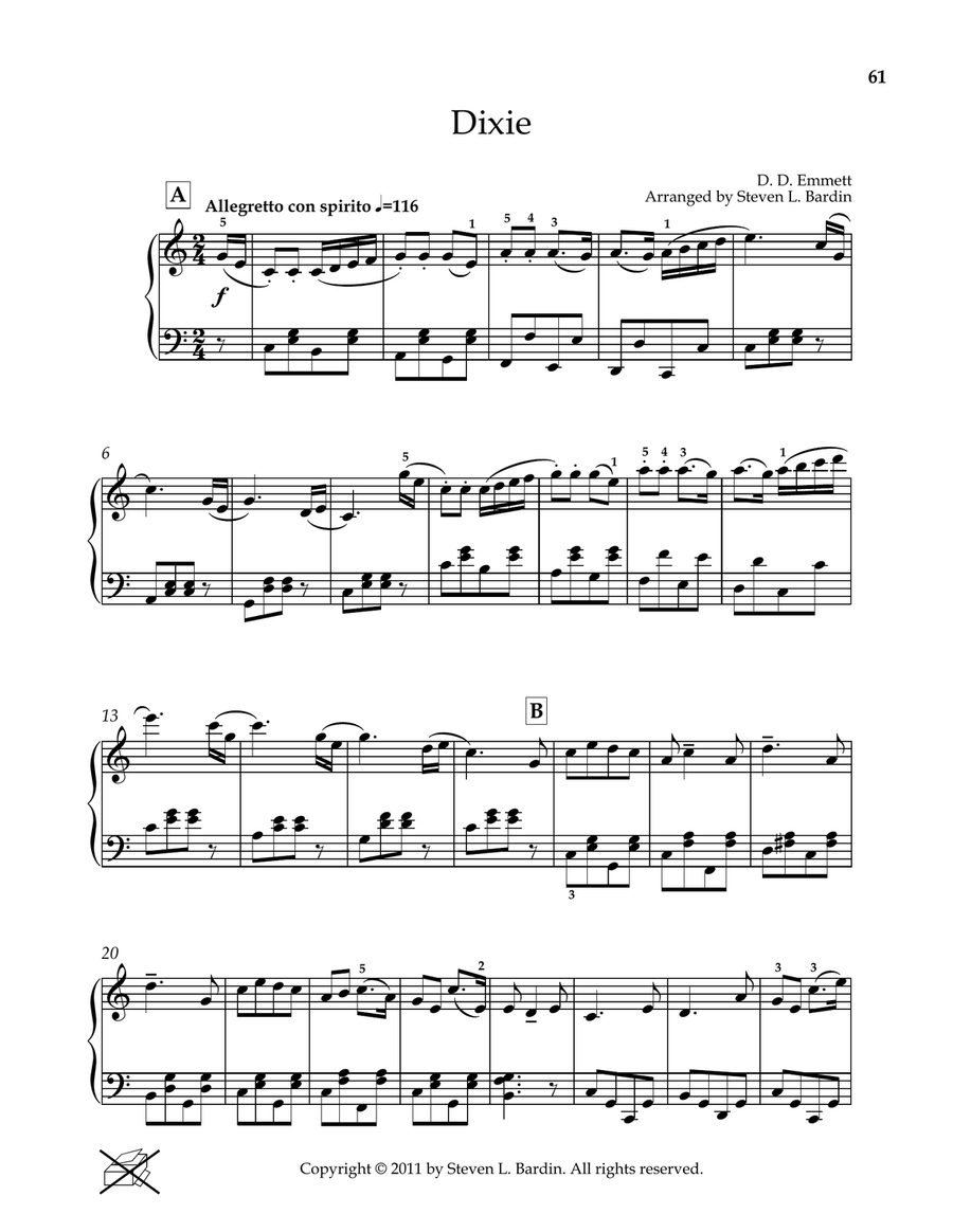 Dixie Piano Solo scores gallery preview page 1