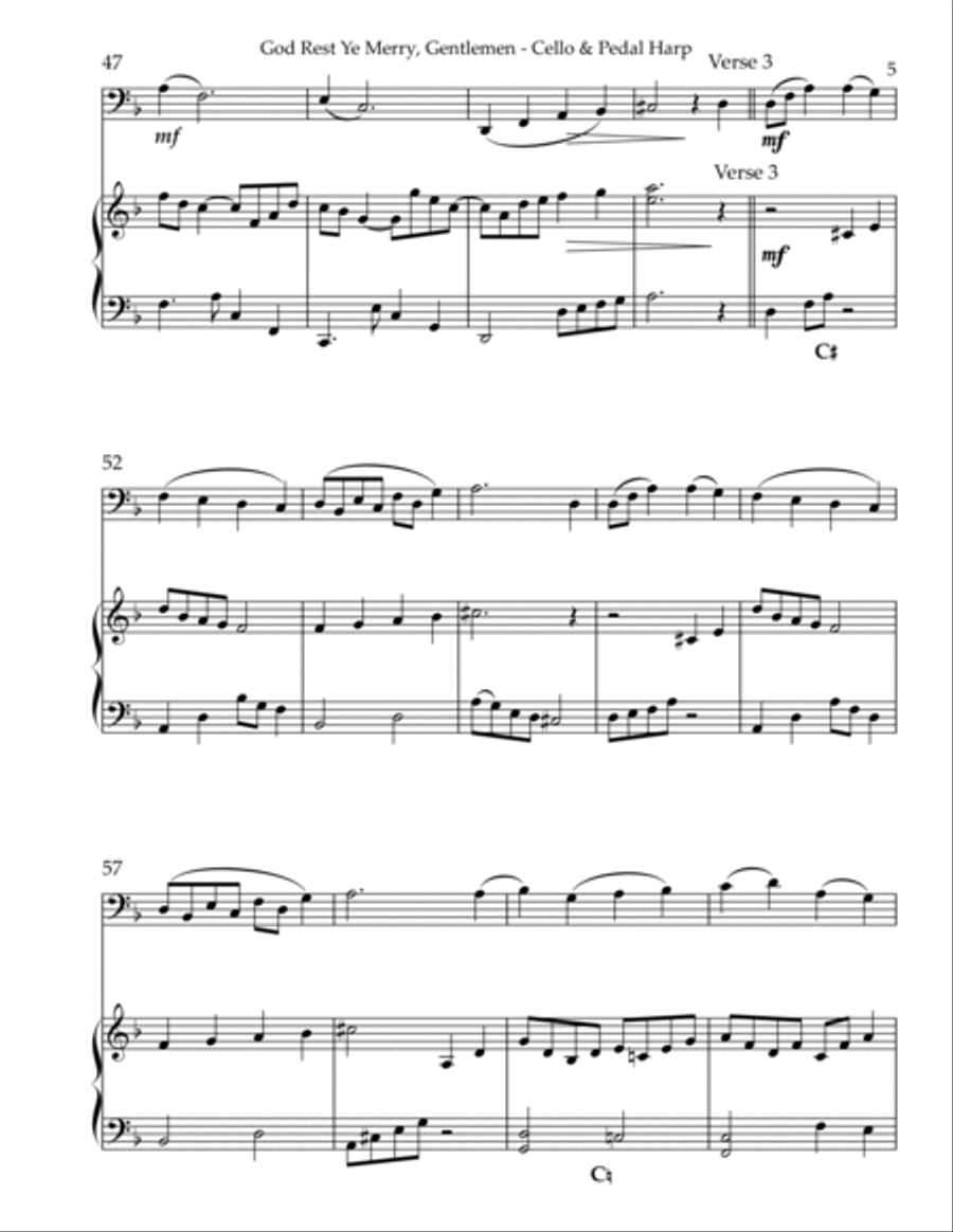 God Rest Ye Merry, Gentlemen, Duet for Cello & Pedal Harp String Duet scores gallery preview page 5