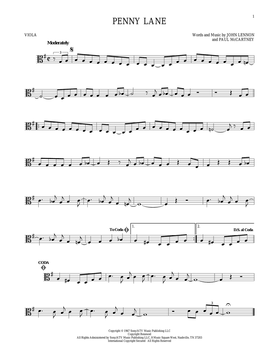 Penny Lane Penny Lane Viola Solo scores gallery preview page 1
